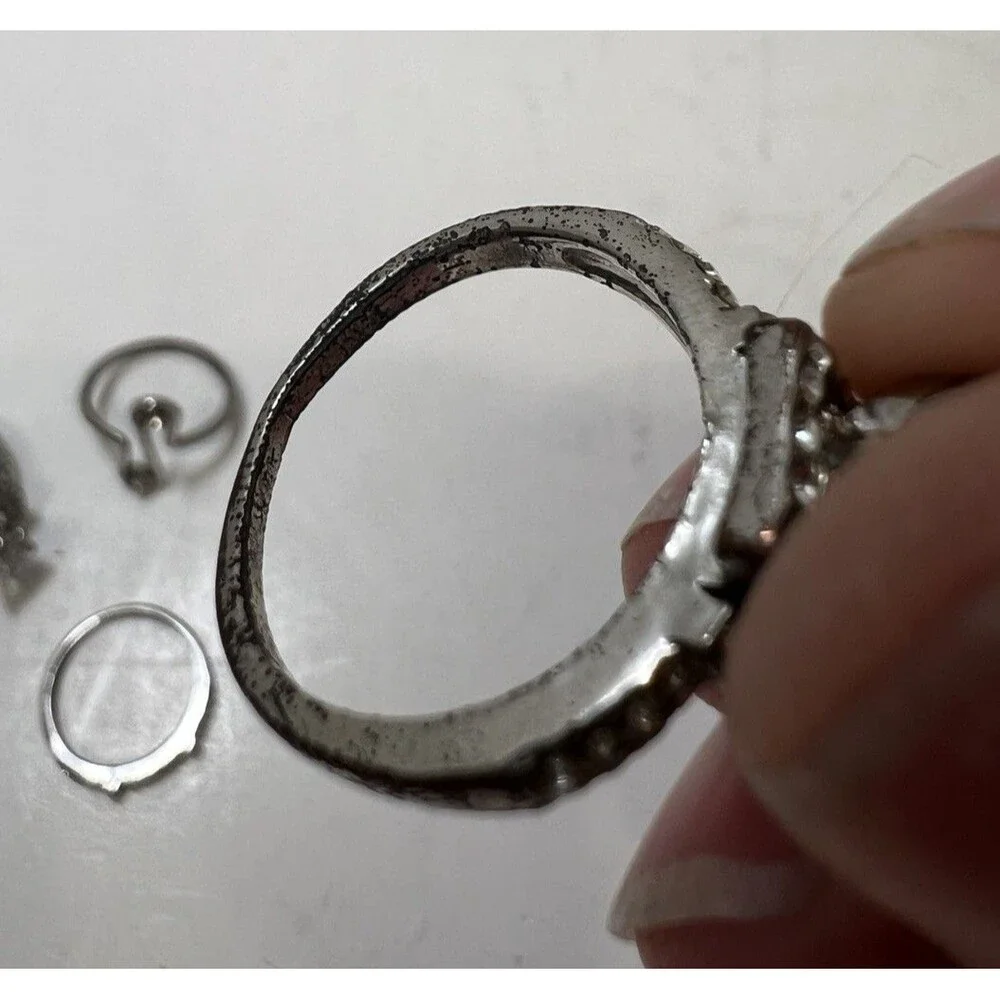 Vintage Style Silver Faux Crystal Ring Set Of 4 Halo Eternity Minimalist Bands